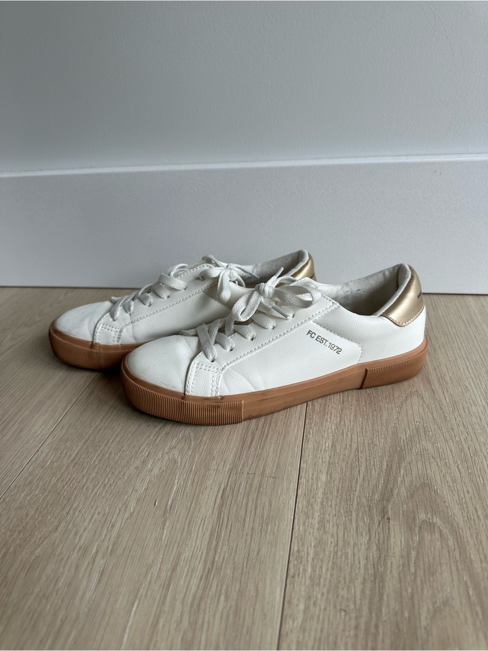 French Connection White and Gold Sneakers